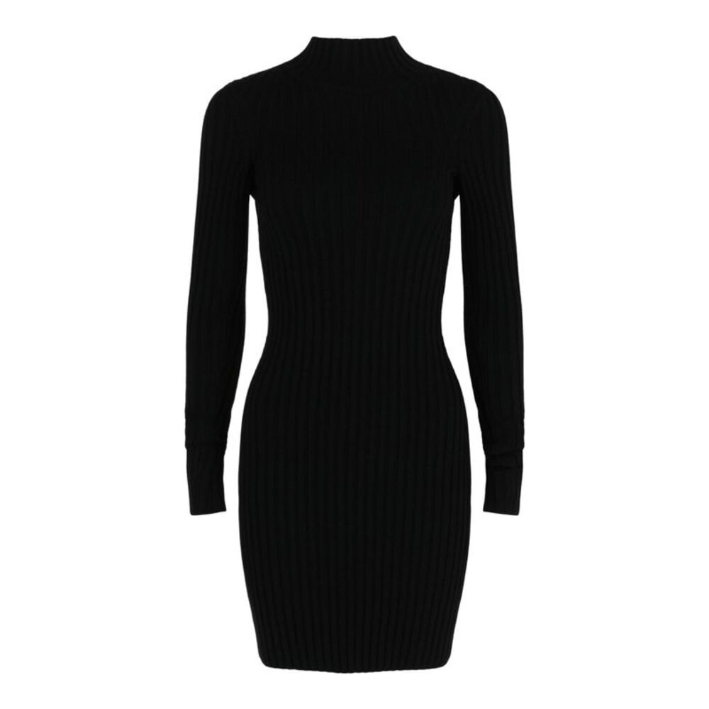 Balenciaga Flat Knit Stretch Wool Mini Dress Black Womens
